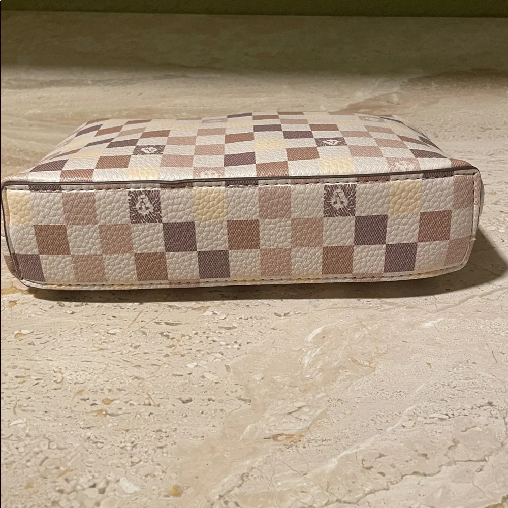 Anne Klein Checkered Beige and Brown Makeup Bag